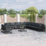Gartensofa-set mit Kissen 11 pcs Schwarz Aluminium