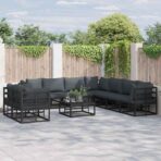 Gartensofa-set mit Kissen 9 pcs Schwarz Aluminium