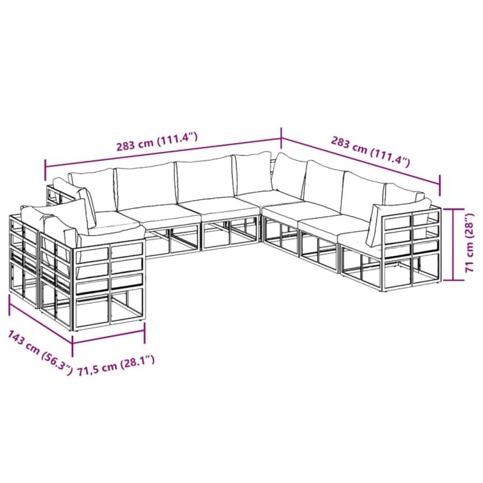 Gartensofa-set mit Kissen 9 pcs Schwarz Aluminium – Bild 11