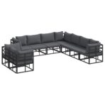 Gartensofa-set mit Kissen 9 pcs Schwarz Aluminium – Bild 2