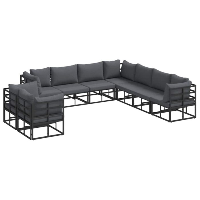 Gartensofa-set mit Kissen 9 pcs Schwarz Aluminium – Bild 2