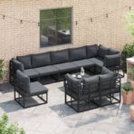 Gartensofa-set mit Kissen 9 pcs Schwarz Aluminium – Bild 3