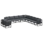 Gartensofa-set mit Kissen 11 pcs Schwarz Aluminium – Bild 2