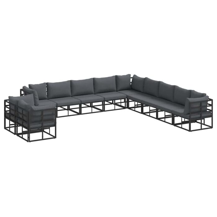 Gartensofa-set mit Kissen 11 pcs Schwarz Aluminium – Bild 2