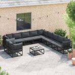 Gartensofa-set mit Kissen 11 pcs Schwarz Aluminium – Bild 3