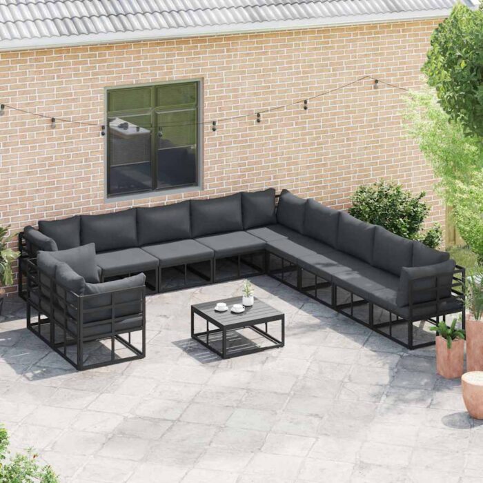 Gartensofa-set mit Kissen 11 pcs Schwarz Aluminium – Bild 3