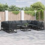 Gartensofa-set mit Kissen 9 pcs Schwarz Aluminium