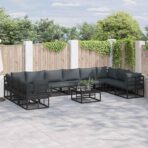 Gartensofa-set mit Kissen 10 pcs Schwarz Aluminium
