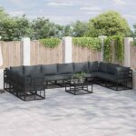 Gartensofa-set mit Kissen 10 pcs Schwarz Aluminium