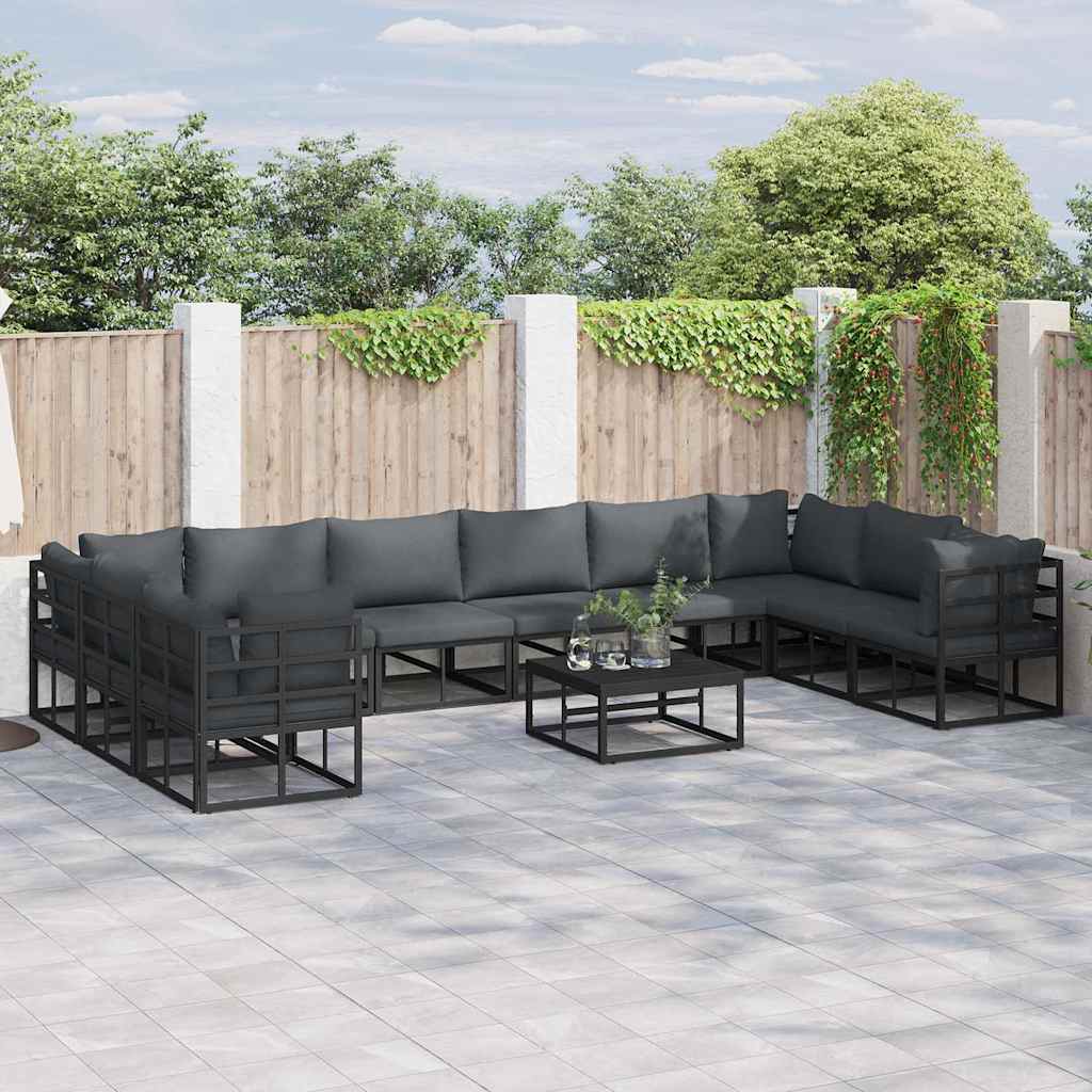 3378906_1.jpg Gartensofa-set mit Kissen 10 pcs Schwarz Aluminium – Bild 1