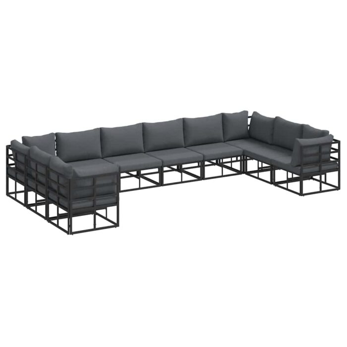 Gartensofa-set mit Kissen 10 pcs Schwarz Aluminium – Bild 2