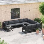 Gartensofa-set mit Kissen 10 pcs Schwarz Aluminium – Bild 3