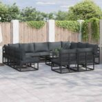 Gartensofa-set mit Kissen 11 pcs Schwarz Aluminium