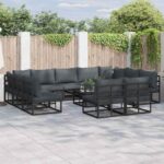 Gartensofa-set mit Kissen 11 pcs Schwarz Aluminium