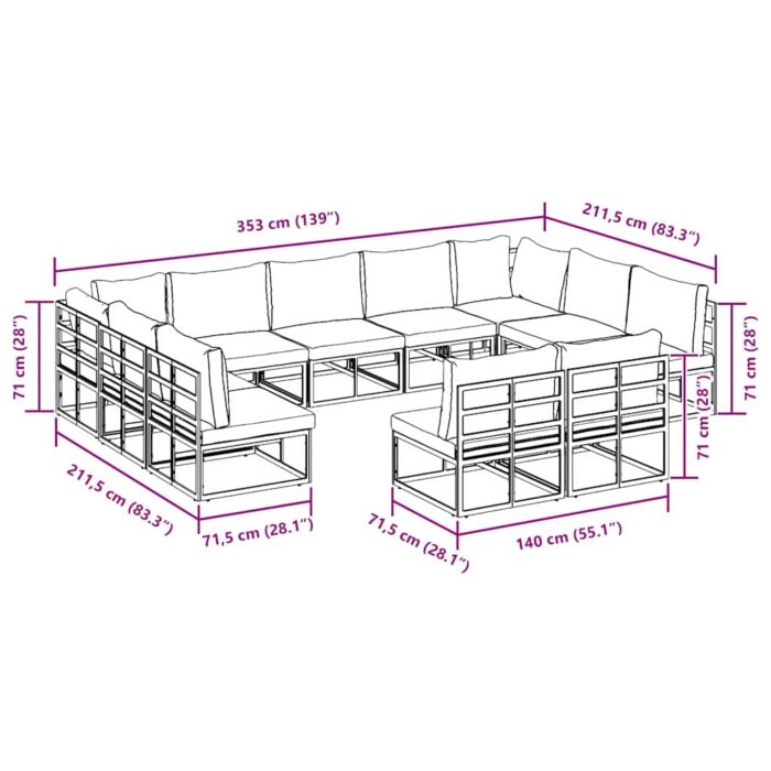Gartensofa-set mit Kissen 11 pcs Schwarz Aluminium – Bild 13