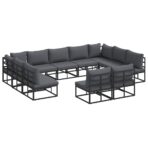 Gartensofa-set mit Kissen 11 pcs Schwarz Aluminium – Bild 2