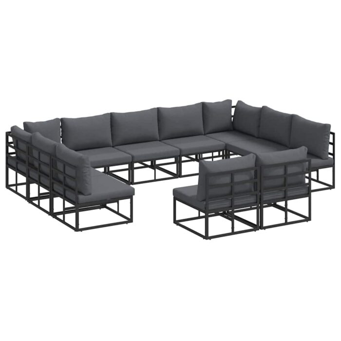 Gartensofa-set mit Kissen 11 pcs Schwarz Aluminium – Bild 2