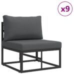 Gartensofa-set mit Kissen 11 pcs Schwarz Aluminium – Bild 3