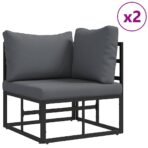 Gartensofa-set mit Kissen 11 pcs Schwarz Aluminium – Bild 4
