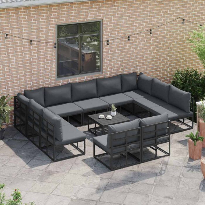 Gartensofa-set mit Kissen 11 pcs Schwarz Aluminium – Bild 5