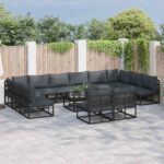 Gartensofa-set mit Kissen 12 pcs Schwarz Aluminium