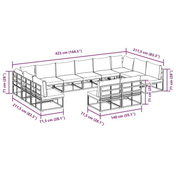Gartensofa-set mit Kissen 12 pcs Schwarz Aluminium – Bild 11