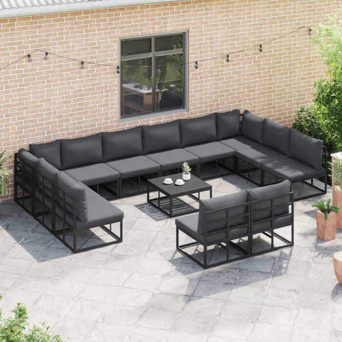 Gartensofa-set mit Kissen 12 pcs Schwarz Aluminium – Bild 3