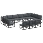 Gartensofa-set mit Kissen 13 pcs Schwarz Aluminium – Bild 2