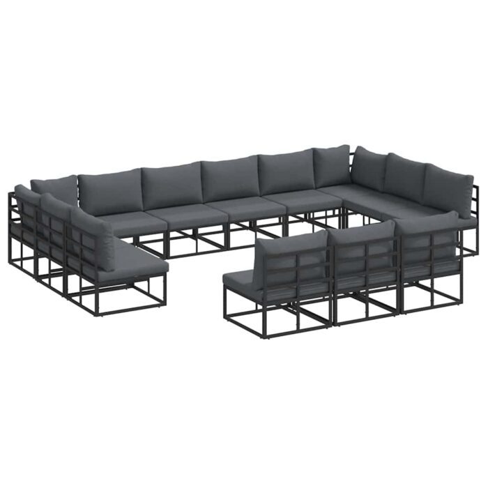 Gartensofa-set mit Kissen 13 pcs Schwarz Aluminium – Bild 2