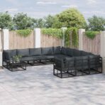 Gartensofa-set mit Kissen 11 pcs Schwarz Aluminium