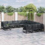 Gartensofa-set mit Kissen 11 pcs Schwarz Aluminium