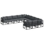 Gartensofa-set mit Kissen 11 pcs Schwarz Aluminium – Bild 2