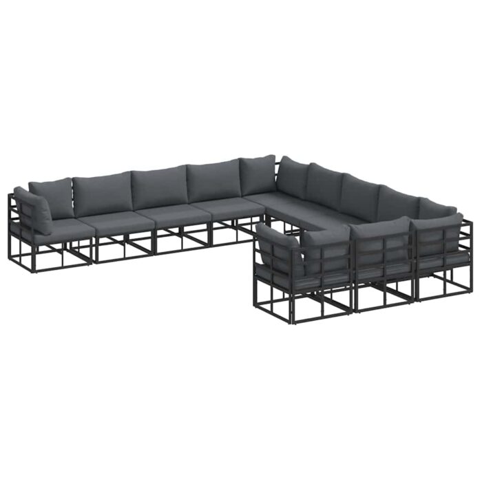 Gartensofa-set mit Kissen 11 pcs Schwarz Aluminium – Bild 2