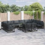 Gartensofa-set mit Kissen 12 pcs Schwarz Aluminium