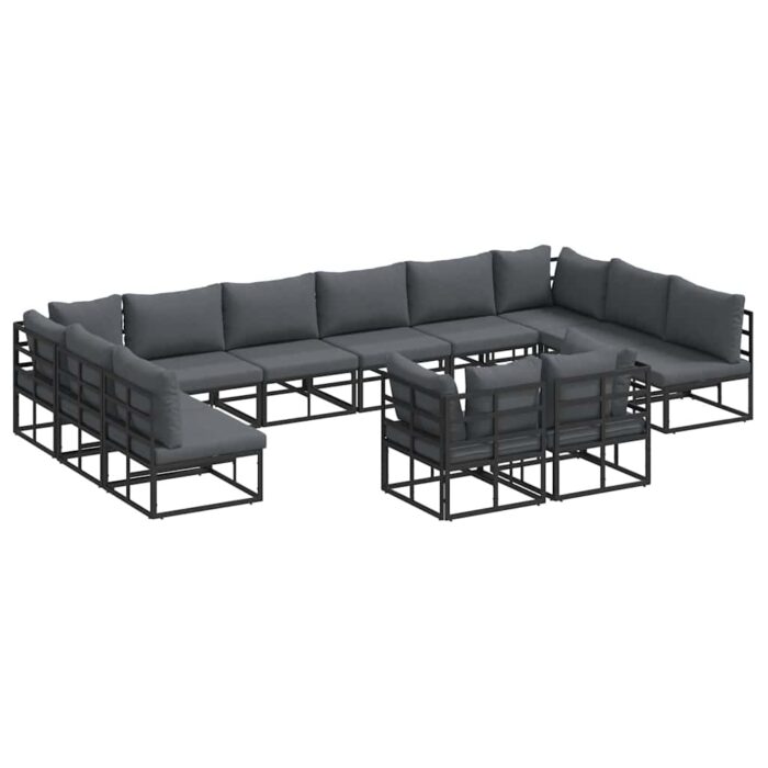 Gartensofa-set mit Kissen 12 pcs Schwarz Aluminium – Bild 2