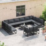 Gartensofa-set mit Kissen 12 pcs Schwarz Aluminium – Bild 5