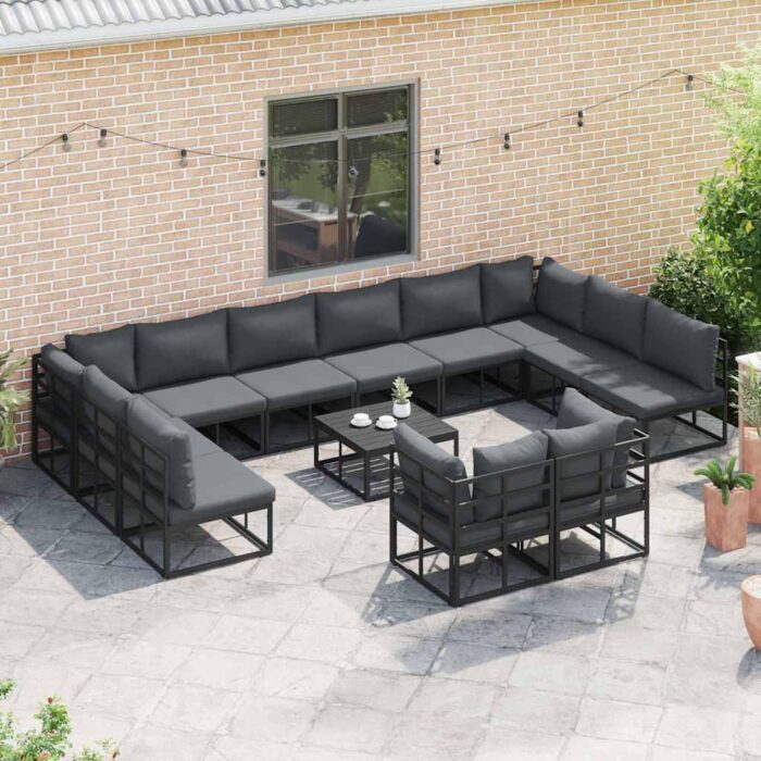Gartensofa-set mit Kissen 12 pcs Schwarz Aluminium – Bild 5