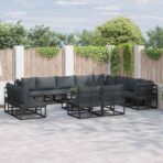 Gartensofa-set mit Kissen 12 pcs Schwarz Aluminium