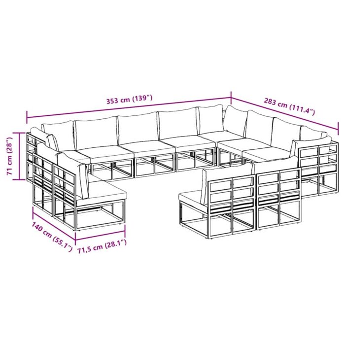 Gartensofa-set mit Kissen 12 pcs Schwarz Aluminium – Bild 11
