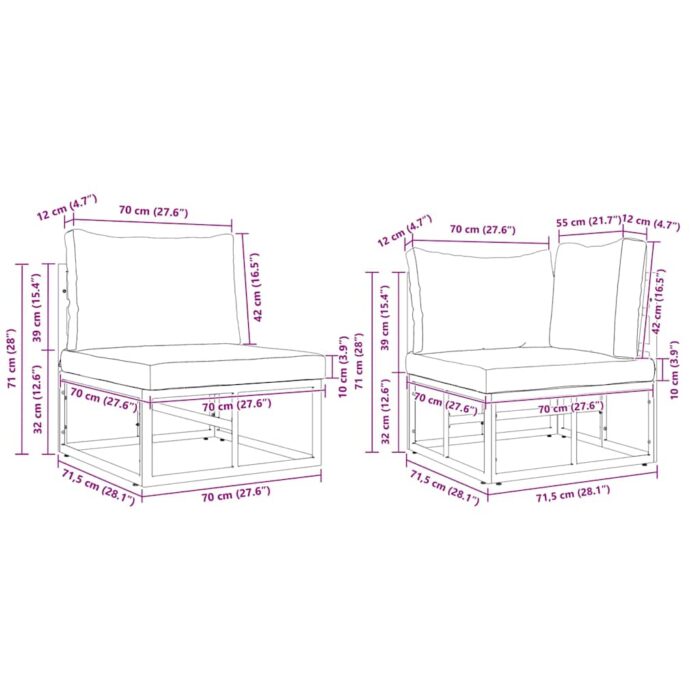 Gartensofa-set mit Kissen 12 pcs Schwarz Aluminium – Bild 12