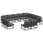Gartensofa-set mit Kissen 12 pcs Schwarz Aluminium – Bild 2