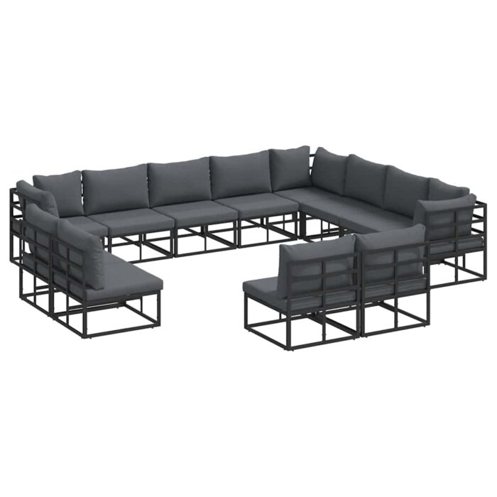 Gartensofa-set mit Kissen 12 pcs Schwarz Aluminium – Bild 2