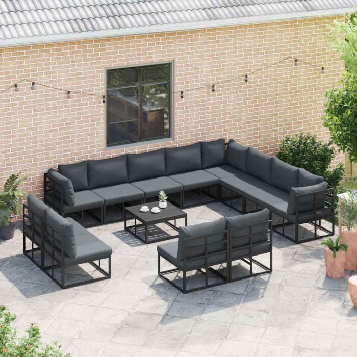 Gartensofa-set mit Kissen 12 pcs Schwarz Aluminium – Bild 3
