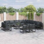 Gartensofa-set mit Kissen 13 pcs Schwarz Aluminium