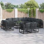 Gartensofa-set mit Kissen 11 pcs Schwarz Aluminium