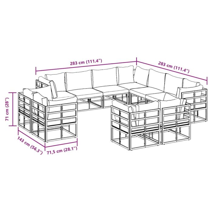 Gartensofa-set mit Kissen 11 pcs Schwarz Aluminium – Bild 11