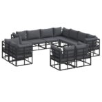 Gartensofa-set mit Kissen 11 pcs Schwarz Aluminium – Bild 2