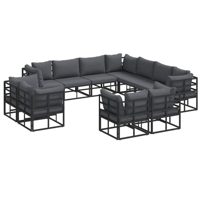 Gartensofa-set mit Kissen 11 pcs Schwarz Aluminium – Bild 2