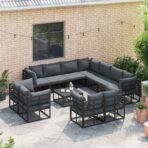 Gartensofa-set mit Kissen 11 pcs Schwarz Aluminium – Bild 3