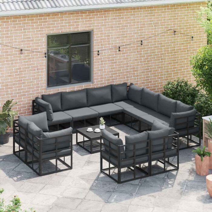 Gartensofa-set mit Kissen 11 pcs Schwarz Aluminium – Bild 3